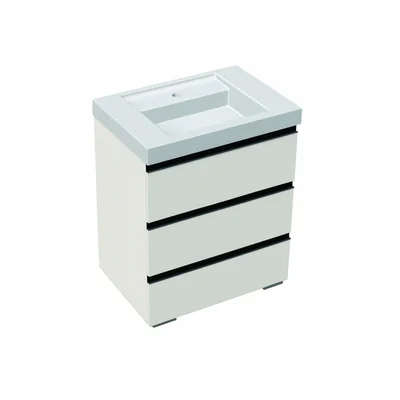 Set mobilier cu lavoar inclus 70 cm, 3 sertare cu soft-close, gri deschis, Kolpasan, Harmony