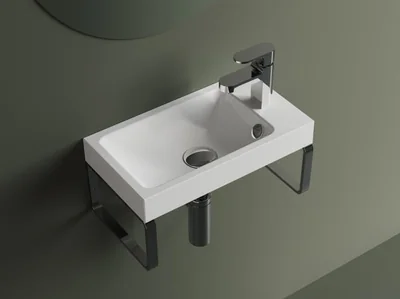 Lavoar suspendat din compozit, 40 x 22 cm, alb lucios, dreptunghiular, Foglia Ida