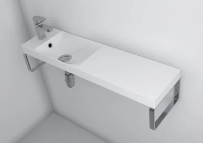 Lavoar suspendat din compozit, 80 x 22 cm, cuva orientata pe stanga, alb lucios, dreptunghiular, Foglia Penelope