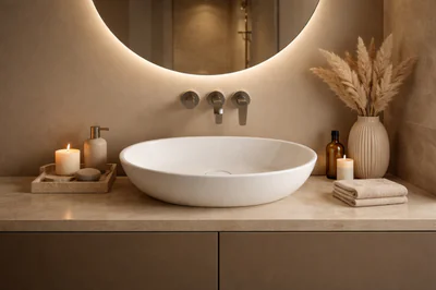 Lavoar baie compozit cu montare pe blat 60 cm, alb, oval, Foglia Bella