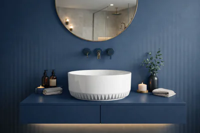 Lavoar baie compozit pe blat, alb, rotund, Foglia Rondo Z