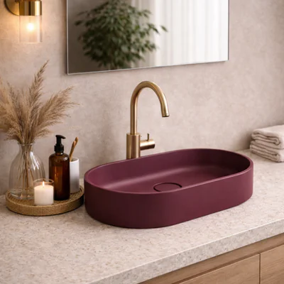 lavoar compozit cu montare pe blat 60x38 cm burgundy mat foglia terra