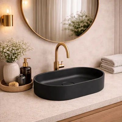 Lavoar compozit cu montare pe blat, 60x38 cm, negru mat, Foglia Terra