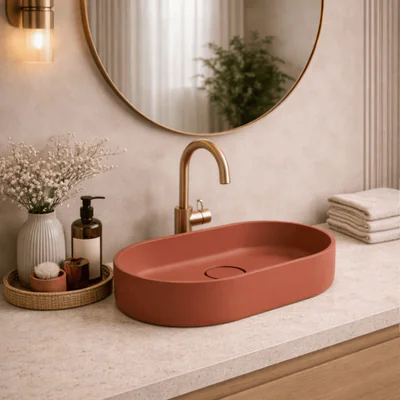 lavoar compozit cu montare pe blat 60x38 cm teracota mat foglia terra