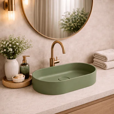 Lavoar compozit cu montare pe blat, 60x38 cm, verde mat, Foglia Terra