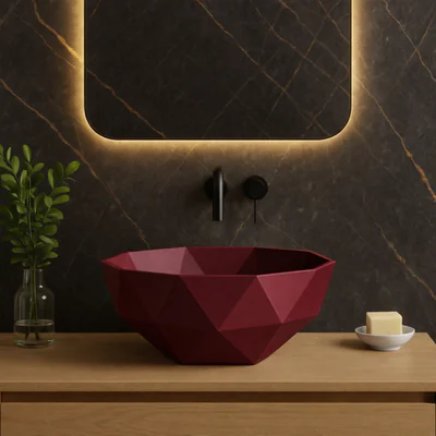 lavoar de baie compozit cu montare pe blat burgundy mat foglia 3d bowl