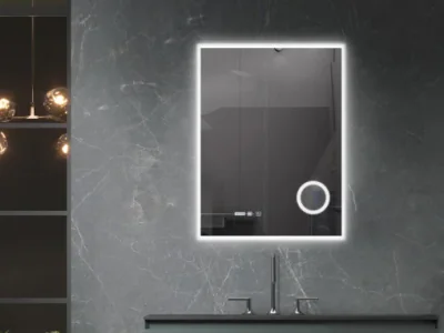 Oglinda LED baie, 60A 80 cm, cu touch, dezaburire, ceas digital, lupa cosmetica, Belform Atlantis