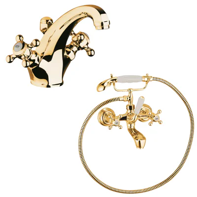 Set baterie cada si baterie lavoar placate cu aur Kludi Adlon, auriu lucios