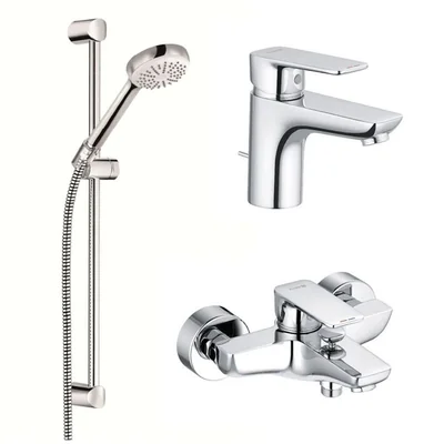 Set baterie lavoar, baterie cada si set de dus cu bara, para si furtun Kludi Pure Style