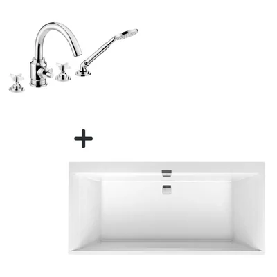 set cada baie incastrata 190x90 cm villeroyboch si baterie cu montare pe cada crom lucios deante temisto