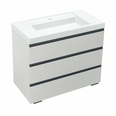 Set dulap baie stativ cu lavoar inclus 100 cm, 3 sertare cu soft-close gri deschis, Kolpasan Harmony