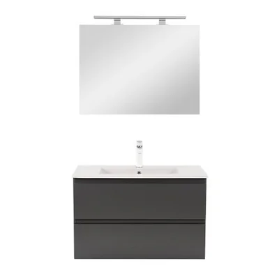 set mobilier baie antracit cu lavoar ceramic 80 cm si oglinda 60x80 cm leziter vario forte