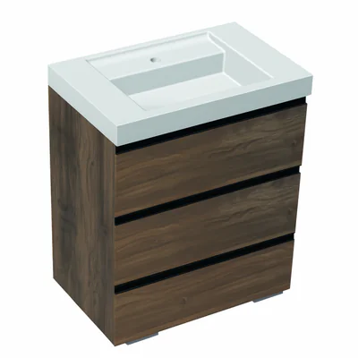 Set moblier stativ cu lavoar inclus 70 cm, 3 sertare cu soft-close, stejar inchis, Kolpasan, Harmony