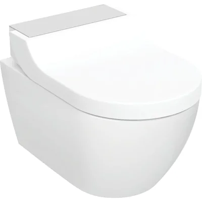 Set vas WC rimless cu functie de bideu si capac soft close, ornament otel inoxidabil lustruit, Geberit AquaClean Tuma Comfort