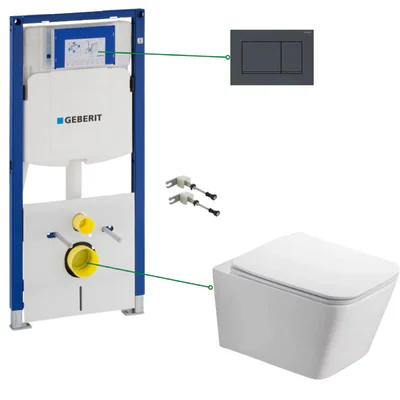 set vas wc suspendat clapeta negru lucios rezervor wc incastrat geberit sigma