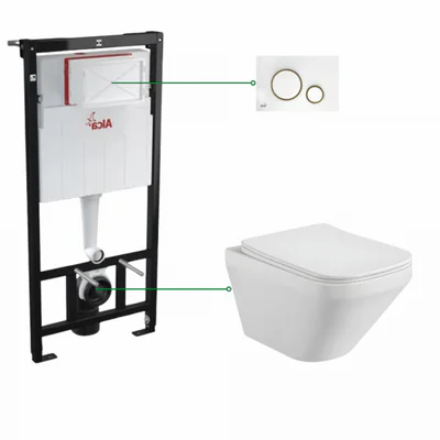 Set vas wc suspendat cu capac soft close Bristol, clapeta alb cu auriu, rezervor wc incastrat Alcaplast, Sadromodul