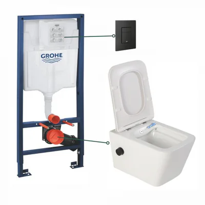 set vas wc suspendat cu functie bideu alb si baterie inclusa negru mat foglia safari rezervor grohe solido 3 in 1 cu clapeta neagru mat even