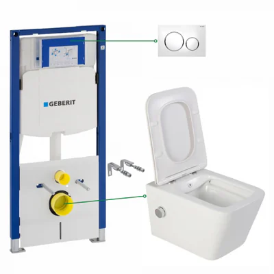 set vas wc suspendat cu functie bideu si baterie crom inclusa foglia safari rezervor wc incastrat si clapeta alb lucios geberit sigma