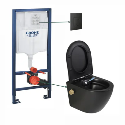 set vas wc suspendat cu functie bideu si baterie inclusa auriu mat foglia oslo rezervor incastrat grohe solido 3 in 1