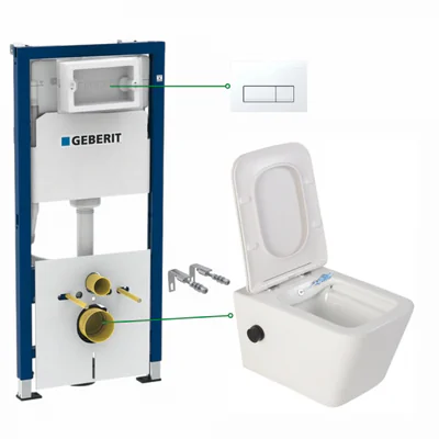 set vas wc suspendat cu functie bideu si baterie negru mat foglia safari rezervor wc incastrat si clapeta alb alpin geberit delta 51