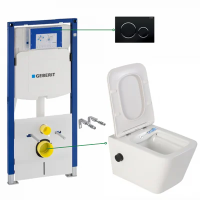 set vas wc suspendat cu functie bideu si baterie negru mat inclusa foglia safari rezervor wc incastrat si clapeta negru lucios geberit sigma