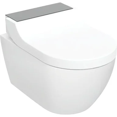 Set vas WC suspendat cu functie de bideu si capac soft close, ornament din sticla neagra, Geberit AquaClean Tuma Comfort