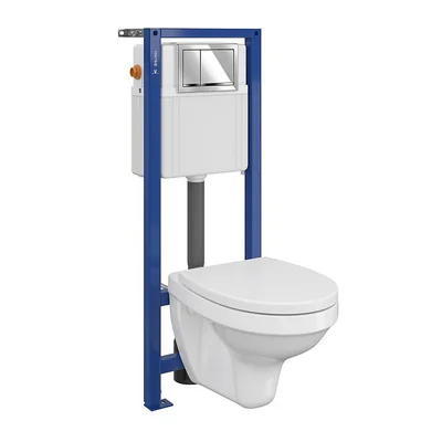 Set vas wc suspendat Delfi cu capac soft close, rezervor incastrat System 01 si clapeta crom lucios