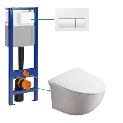 set vas wc suspendat rimless cu capac soft close alice rezervor incastrat si clapeta alba cersanit presto ii