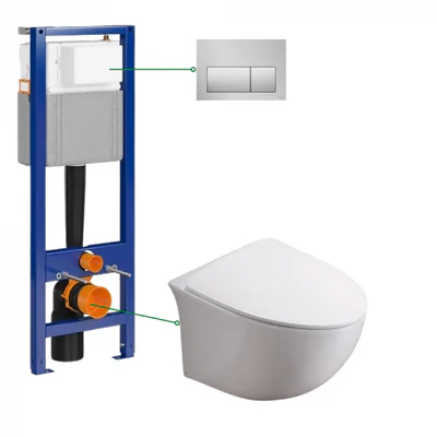 set vas wc suspendat rimless cu capac soft close foglia alice rezervor incastrat si clapeta crom mat cersanit presto ii