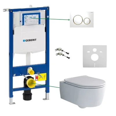 set vas wc suspendat rimless cu capac villeroyboch rezervor incastrat cu set fixare set antifonare si clapeta alba geberit sigma20