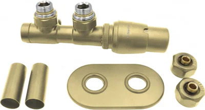 Supapa termostatica, auriu mat, pentru calorifer baie, dreapta, Deante