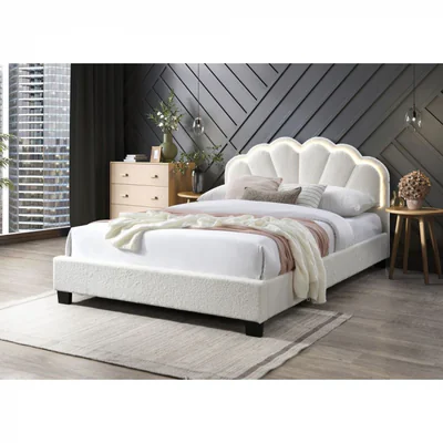 pat tapitat comfort 2 cu led 160x200 cadru din lemn cu somiera fixa culoare crem