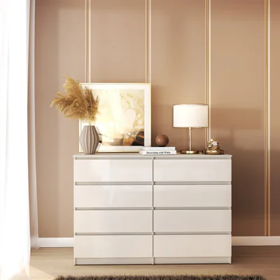 Comoda Aria 8 sertare Alb 120x40x97cm