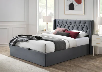 pat tapitat prestige 1 cu spatiu de depozitare gri 180x200 cm