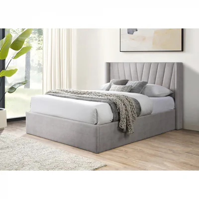 pat tapitat prestige 2 crem cu somiera metalica rabatabila si spatiu de depozitare 160x200