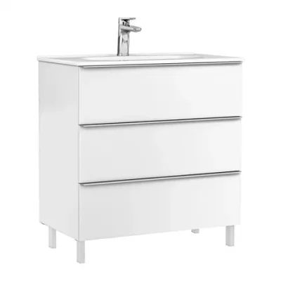 Set PROMO mobilier baza Gala Shona si lavoar Klea 80x46 cm 3 sertare alb mat