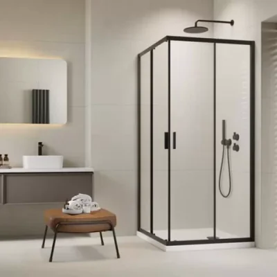 set promotional cabina de dus radaway alienta negru mat 90x90 cm cu cadita si sifon