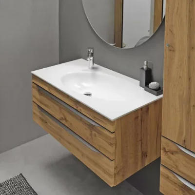 Set PROMO dulap suspendat si lavoar, Kolpasan, Malaya, 101 cm, stejar natur