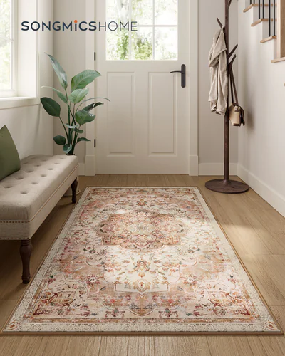 Covor antiderapant Songmics Vintage, 80x150 cm, lavabil la masina, poliester, cappuccino