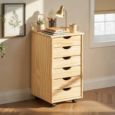 comoda cu roti si 6 sertare nils inter link 35x40x65 cm lemn natur