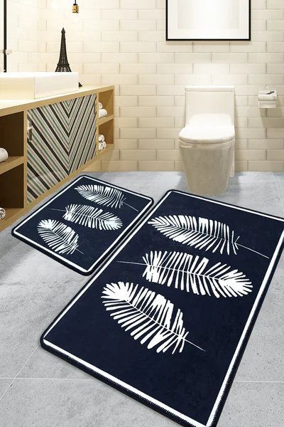 Set covorase de baie, L'essentiel Maison, Hoja, Poliester, Negru