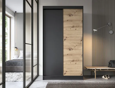 Dulap pentru haine ELTAP, Esville II, 120x60x220 cm, MDF/ABS, negru/stejar