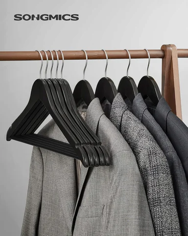 Set 20 de umerase din lemn masiv de artar Songmics, 44.5x1.2x23 cm, max 5 kg, negru