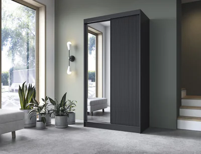 dulap pentru haine cu oglinda eltap prescco ii 120x60x220 cm mdf abs negru