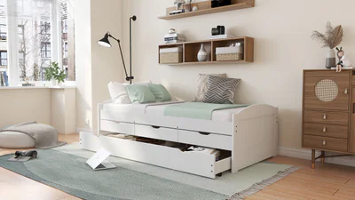 pat multifunctional pentru o persoana 90x200 cm ulli inter link lemn alb