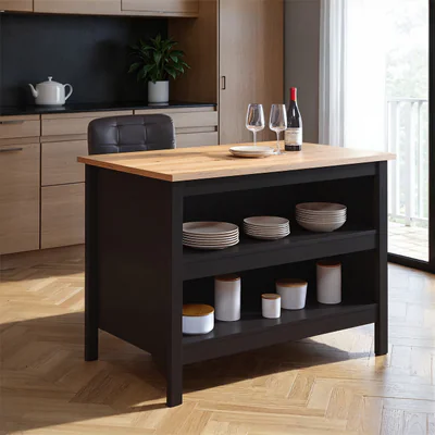 insula de bucatarie dulap bucatarie helina inter link 124x75x91 5 cm lemn negru stejar