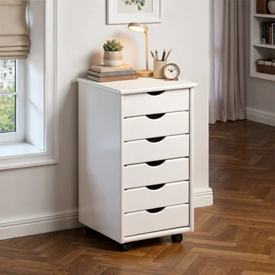 comoda cu roti si 6 sertare simon inter link 35x40x65 cm lemn alb