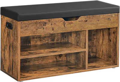 bancheta cu spatiu depozitare si pantofar vasagle sezut din piele ecologica 80 x 30 x 44 cm maro