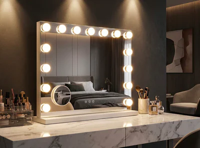 oglinda de masa cu led uri mauro ferretti hollywood 55x14x43 cm fier alb