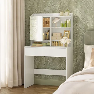 masa de toaleta cu oglinda masuta dressing vasagle 70x40x136 cm pal oglinda alb